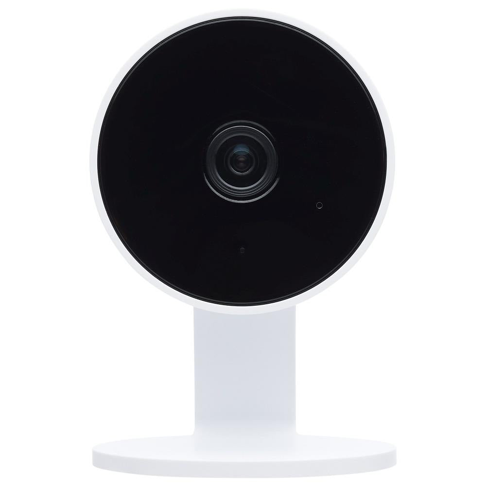 Wall-and-Ceiling Mountable Indoor Camera With Voice Assistant Compatibility and Subscription-Free Local Video Storage