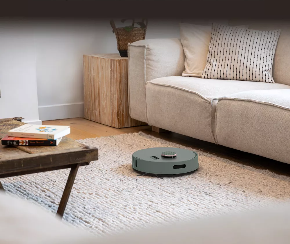 Eco-Friendly Bio-Plastic Robot Vacuum Featuring Tunable Auto-Empty Function and Multi-Grade Suction Mopping Presets