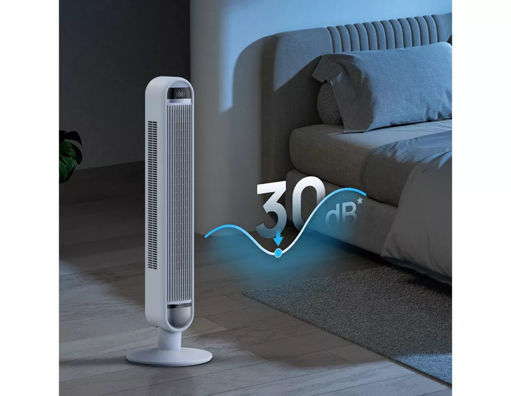 Swing Bladeless Tower Electric Fan Supporting Mobile App and Hands-Free Voice Control