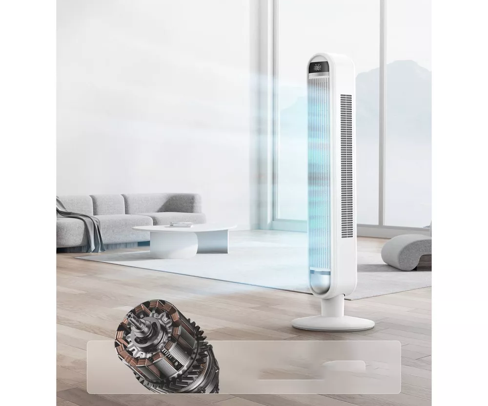 Swing Bladeless Tower Electric Fan Supporting Mobile App and Hands-Free Voice Control