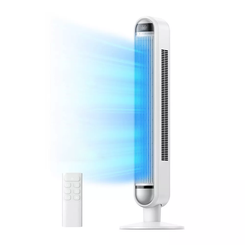 Swing Bladeless Tower Electric Fan Supporting Mobile App and Hands-Free Voice Control